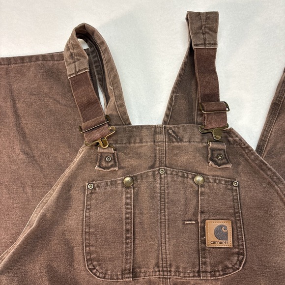 Carhartt Brown Bib Overalls 48x30 Double Knee -Made In USA (Send Offers) - Picture 2 of 11